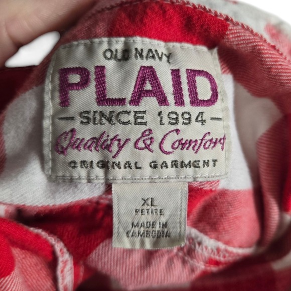 Old Navy Plaid Shirt Roll-Tab Sleeve Button Down Top Red White Womens XL Petite - Picture 4 of 7